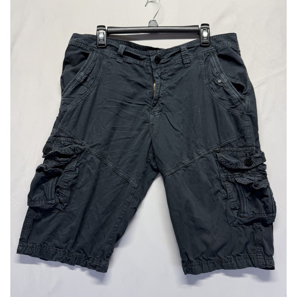 Fried Denim Baggy Cargo Jorts Mens 34 Gray‎ Y2K Skater Utility Shorts Cotton